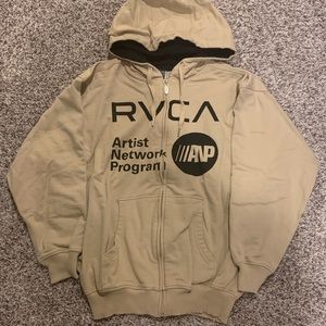RVCA Tan Zip-up Logo Hoodie Size XL